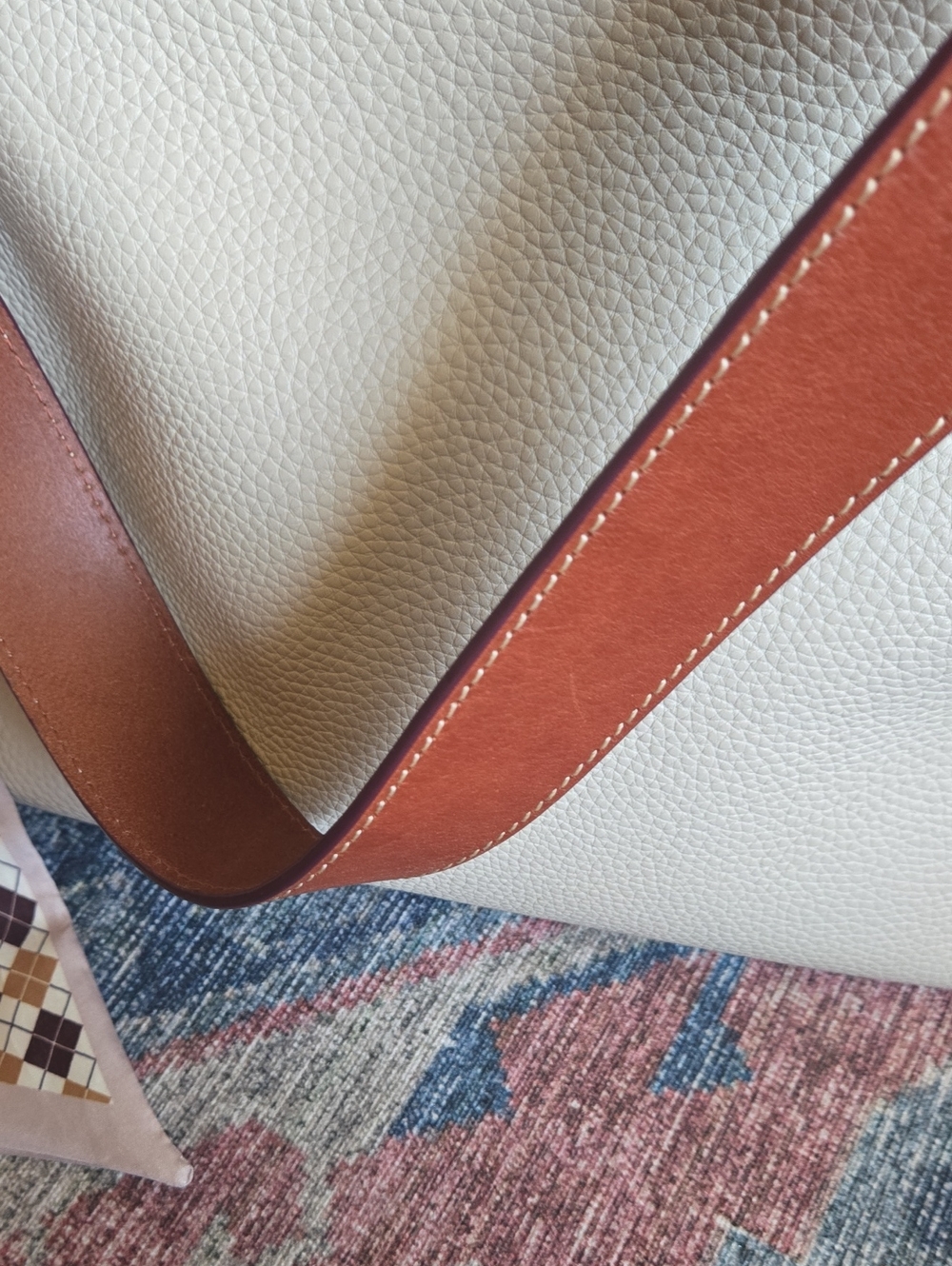 Dooney & Bourke Cream Pebble Leather Shoulder Bag with Brown Trim - Picture 5 of 7